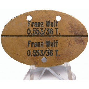 Kriegsmarine ID Disc - Franz Wulf. Ostsee, Flottendienst 1936. Ottone. Espenlaub militaria