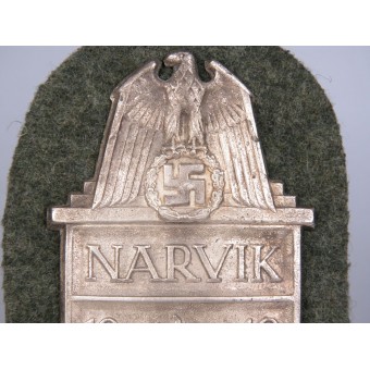 Écusson de manche Narvik 1940. Juncker. Zinc argenté. Espenlaub militaria