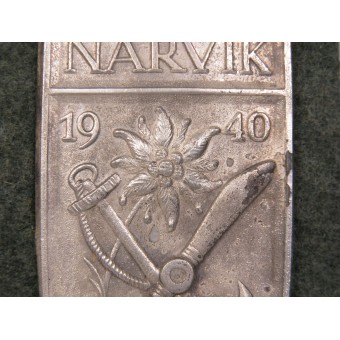 Escudo de la manga Narvik 1940. Juncker. Zinc plateado. Espenlaub militaria