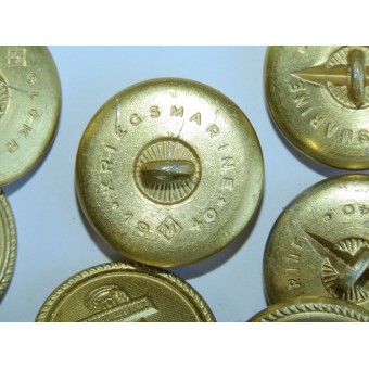 Boutons de la Kriegsmarine, grands, en aluminium doré 1940, Lot de 14 pièces.. Espenlaub militaria