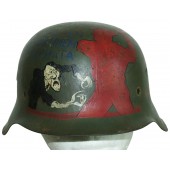 M42 German helmet with Soviet propaganda art