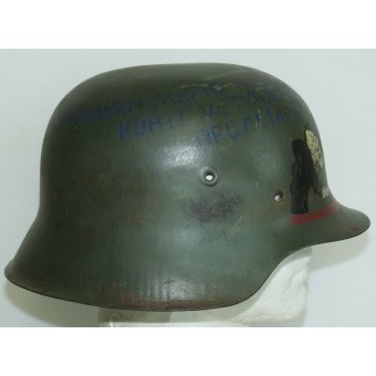 M42 Duitse helm met Sovjet propagandamotief. Espenlaub militaria