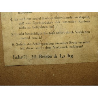 Pahvipaketti 10 tölkkiä saksalaisesta tinattua leipää Wehrmachtille, kesäkuu 1943. Espenlaub militaria