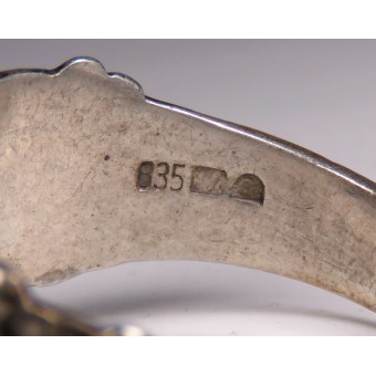 Anello in argento con teschio tradizionale del periodo Terzo Reich. Sterling silver 835. Espenlaub militaria