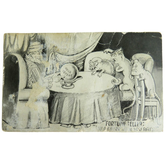 Anti-fascist postcard with caricature of Axis defeat. Espenlaub militaria