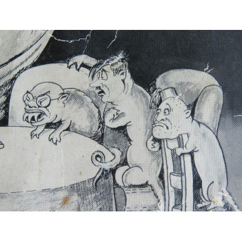 Anti-fascist postcard with caricature of Axis defeat. Espenlaub militaria