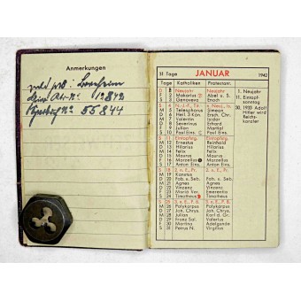Calendario tascabile del soldato tedesco 1942 da Stab III Flak-Regiment 155. Espenlaub militaria