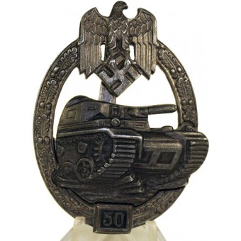 Panzerkampfabzeichen in Silber mit Einsatzahl-50, PAB i silver för 50 stridsdagar.. Espenlaub militaria