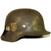 Waffen SS M35 DD helmet Mountain Div. NORD, battle damaged