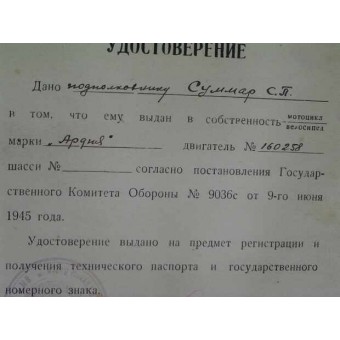 WW2 military certificate. Espenlaub militaria