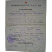 Certificato militare di formazione medica della Seconda Guerra Mondiale