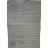 Document militaire de la Seconde Guerre mondiale (certificat)