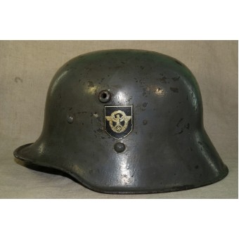 Terzo Reich doppio decalcomania Polizei, austriaco M casco 16 acciaio. Espenlaub militaria