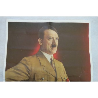 3. valtakunnan alkuperäinen propagandajuliste Hitlerin kanssa. Espenlaub militaria