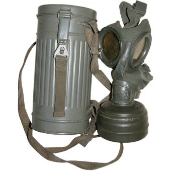 Tidig M 37 gasmask med behållare, Lufschutzpolizei återutgiven. Espenlaub militaria
