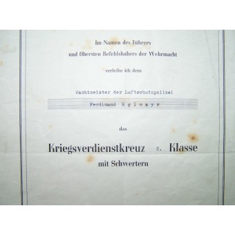 KVK documento 2 premio. Espenlaub militaria