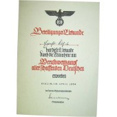 3 Reich-certifikat för vinnaren av tävlingen