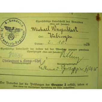 Reichssportabzeichen Dokument. Espenlaub militaria