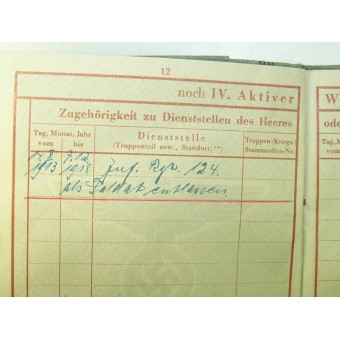 Wehrpass. Service in 1913-18 in JNFanterie Regiment 124. Espenlaub militaria