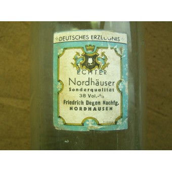 WW2 German Schnaps (Vodka) Echter Nordhauser -pullo alkuperäisellä paperimerkinnällä. Espenlaub militaria