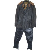 M 35 ensemble de combinaison de protection en cuir pour capitaine de troupes blindées, veste + pantalon.