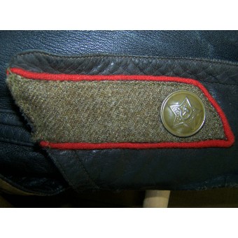 M 35 set di cuoio tuta protettiva per capitano di truppe blindate, giacca + pantaloni.. Espenlaub militaria