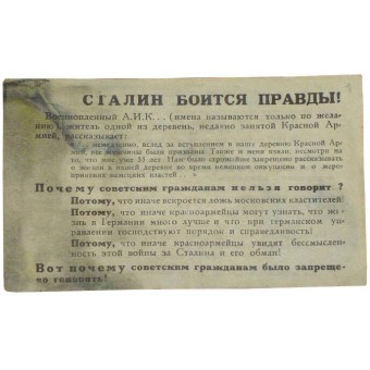 Tedesco WW2 opuscolo originale per il russo soldiers- Stalin ha paura della verità. Espenlaub militaria