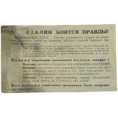 Saksalainen WW2 alkuperäinen lentolehtinen venäläisille sotilaille- Stalin pelkää totuutta