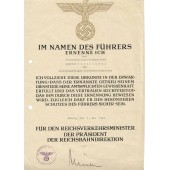 3 Reich certificate for professional grow issued to Reichsbahninspectoranwärter