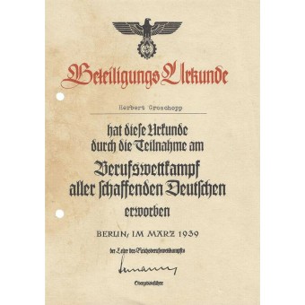 Certificato 3 Reich HJ. Espenlaub militaria