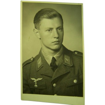 Soldado de la Luftwaffe alemana en Tuchrock foto original WW2. Espenlaub militaria