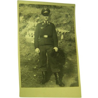 Originalfoto från andra världskriget av en tysk Luftwaffe-soldat. Espenlaub militaria