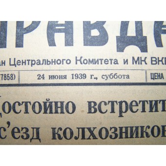 Pravda - giornale sovietico. Rilasciato 24 giugno, 1939 lanno. Espenlaub militaria