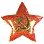 Neuvostoliiton venäläinen M 35 tähtikokardi erillisellä vasaralla ja sirpillä, kaunis vaalean oranssi emali