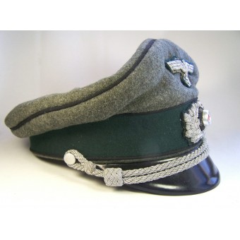 Heer Pionier, chapeau de pare-soleil dofficier mi-guerre avec passepoil noir.. Espenlaub militaria