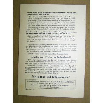Sovjet-folder voor Duitse troepen. Kurland Pocket Sie Warten Auf Euch. Espenlaub militaria