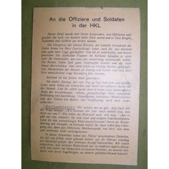 Soviétique Dépliant pour les troupes allemandes Offiziere u Soldaten in der HKL- Kurlandkessel. Espenlaub militaria