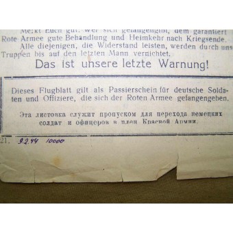 WW2 Sovietica depliant per il tedesco troops- Lindemann Jagd Euch in den Tod sicheren. Espenlaub militaria