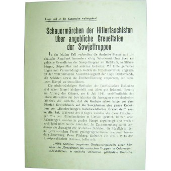 WW2 Sowjetisches Flugblatt für Deutsche- Schauermärchen der Hitlerfaschisten über angebliche Greueltaten der Sowietunion. Espenlaub militaria