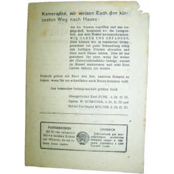 WW2 Sowjetisches Flugblatt für Wehrmacht 21 Inf Div. Espenlaub militaria