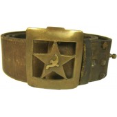 Cinturón soviético, con hebilla de latón de arte de trinchera