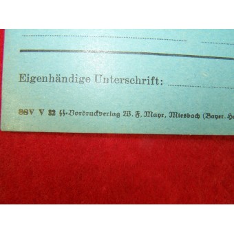 Carte de membre SS. Monnaie non remplie.. Espenlaub militaria