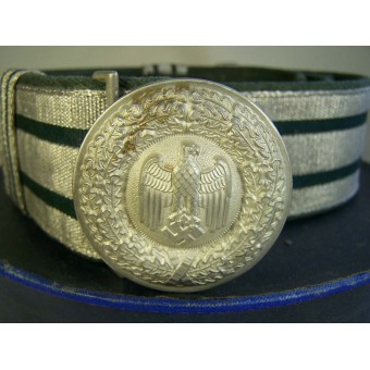 Heeres-Offiziersgürtel aus Brokat mit Aluminiumschnalle und Aufbewahrungsbox.. Espenlaub militaria