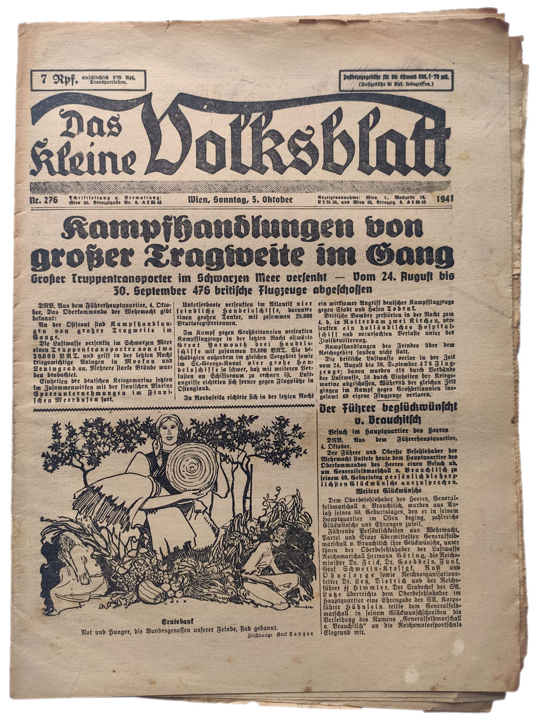 Das kleine Volksblatt - 5th of October 1941 - Large troop transport ...