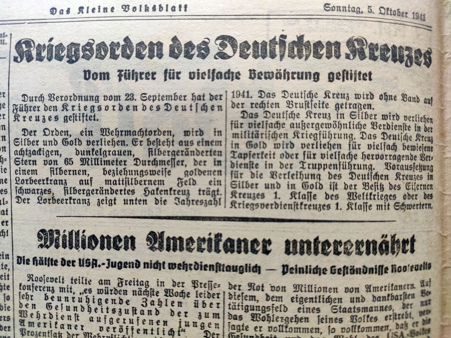 Das kleine Volksblatt - 5th of October 1941 - Large troop transport ...