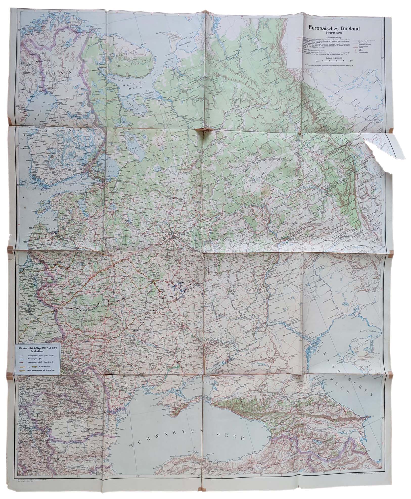 Map with the combat route of the German unit from 45th I.D. in Russia ...