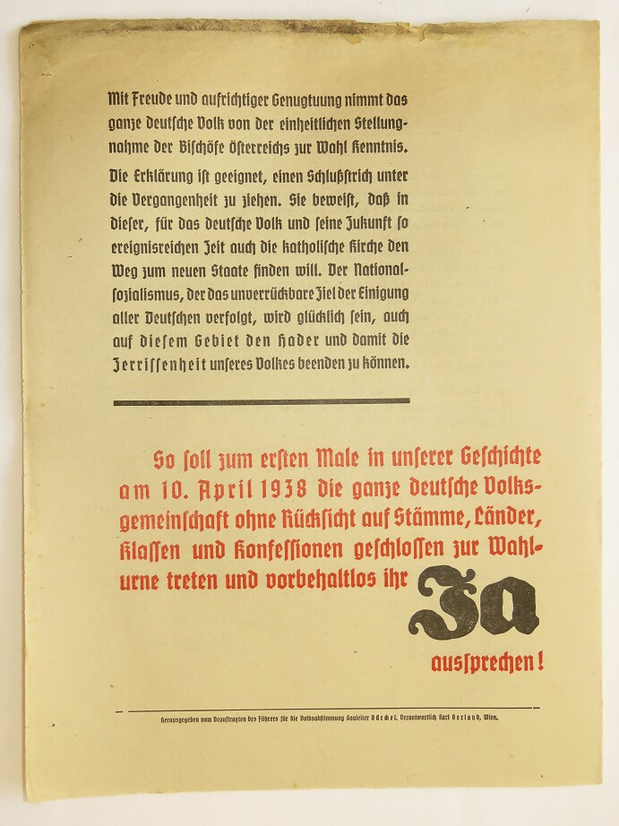 The leaflet about plebiscite: Annexation (Anschluss) of Austria into ...