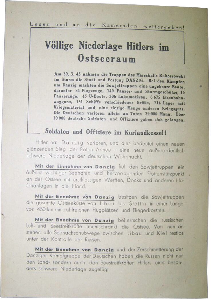 ww2 Leaflet for German troops.1945 year Kurland Pocket!- Leaflets